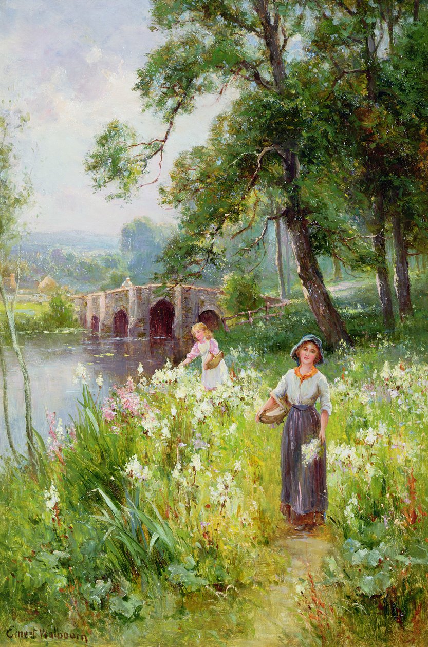 Cueillir des fleurs au bord de la rivière - Ernest Walbourn