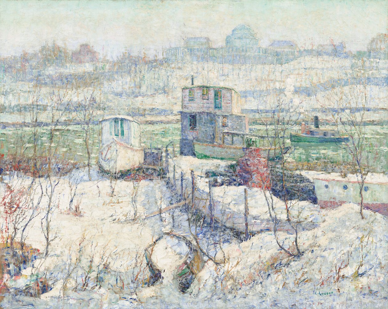 Hangar à bateaux, hiver, rivière Harlem - Ernest Lawson