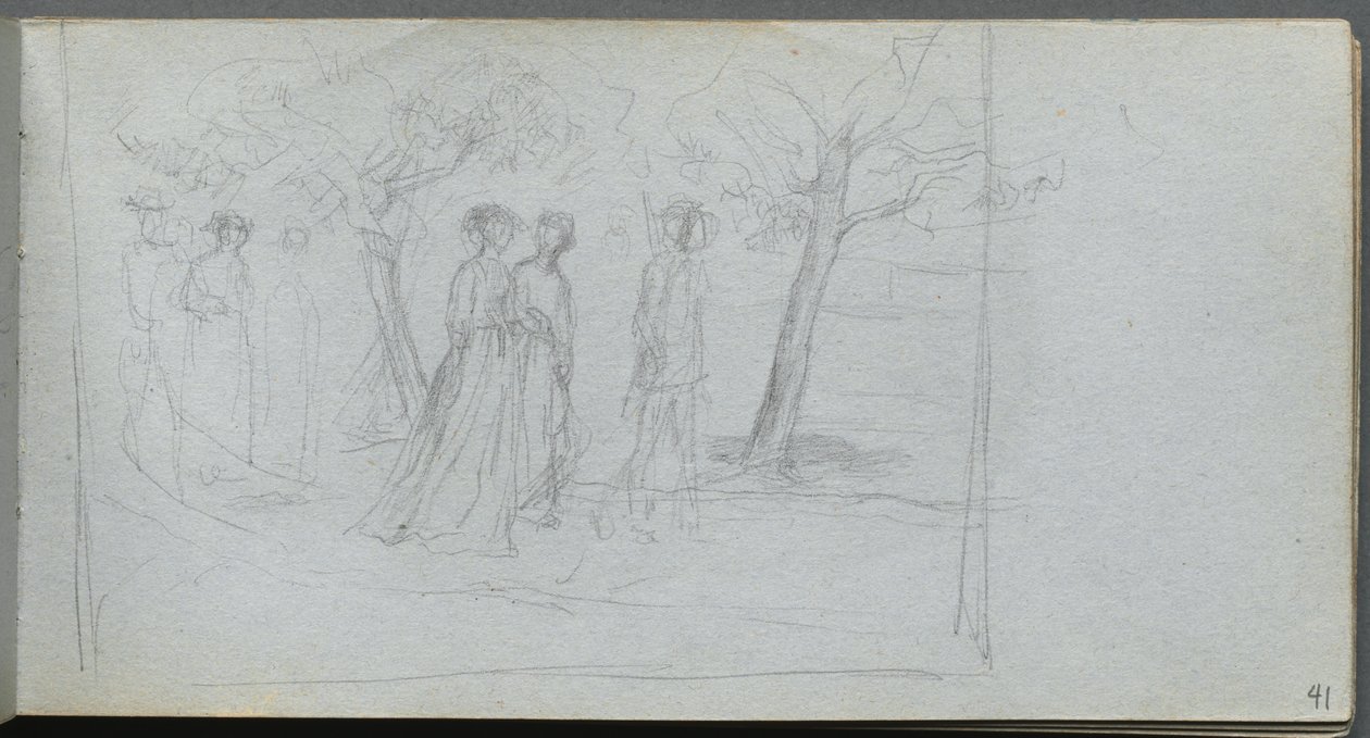 Carnet de croquis, page 41 : Figures dans un paysage - Ernest Meissonier