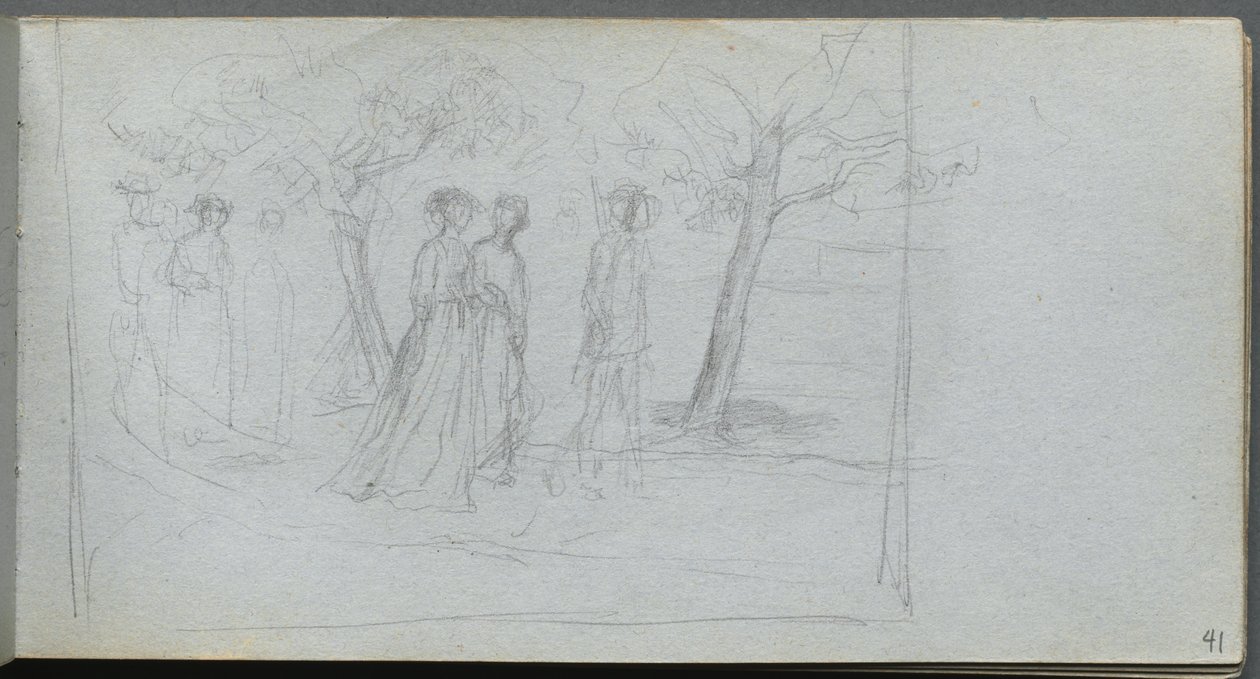 Carnet de croquis, page 41 : Figures dans un paysage - Jean Louis Ernest Meissonier