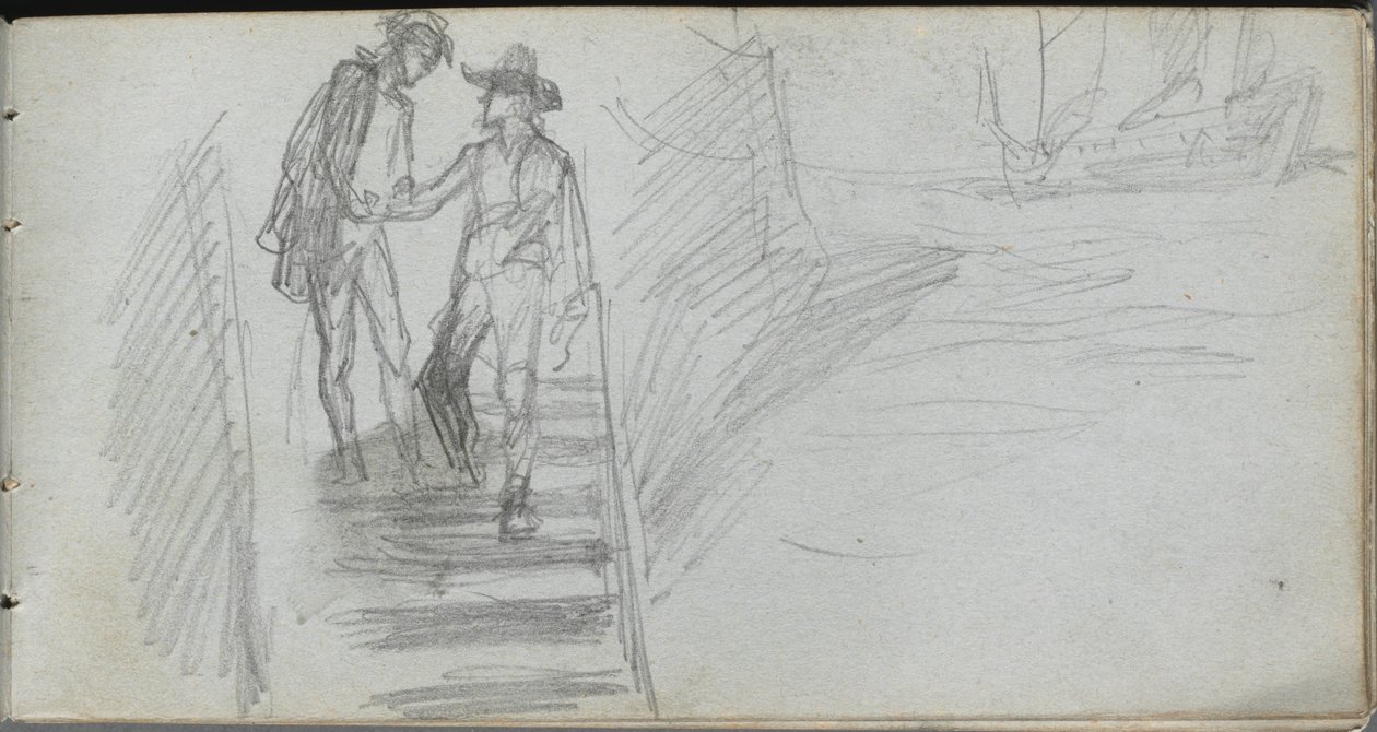 Carnet de croquis, page 64 : Figures sur un escalier - Ernest Meissonier