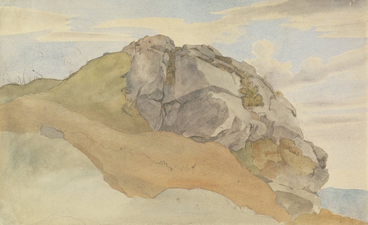 Affleurement rocheux (recto), Forêt rocheuse avec promeneurs (verso) - Ernst Ferdinand Oehme