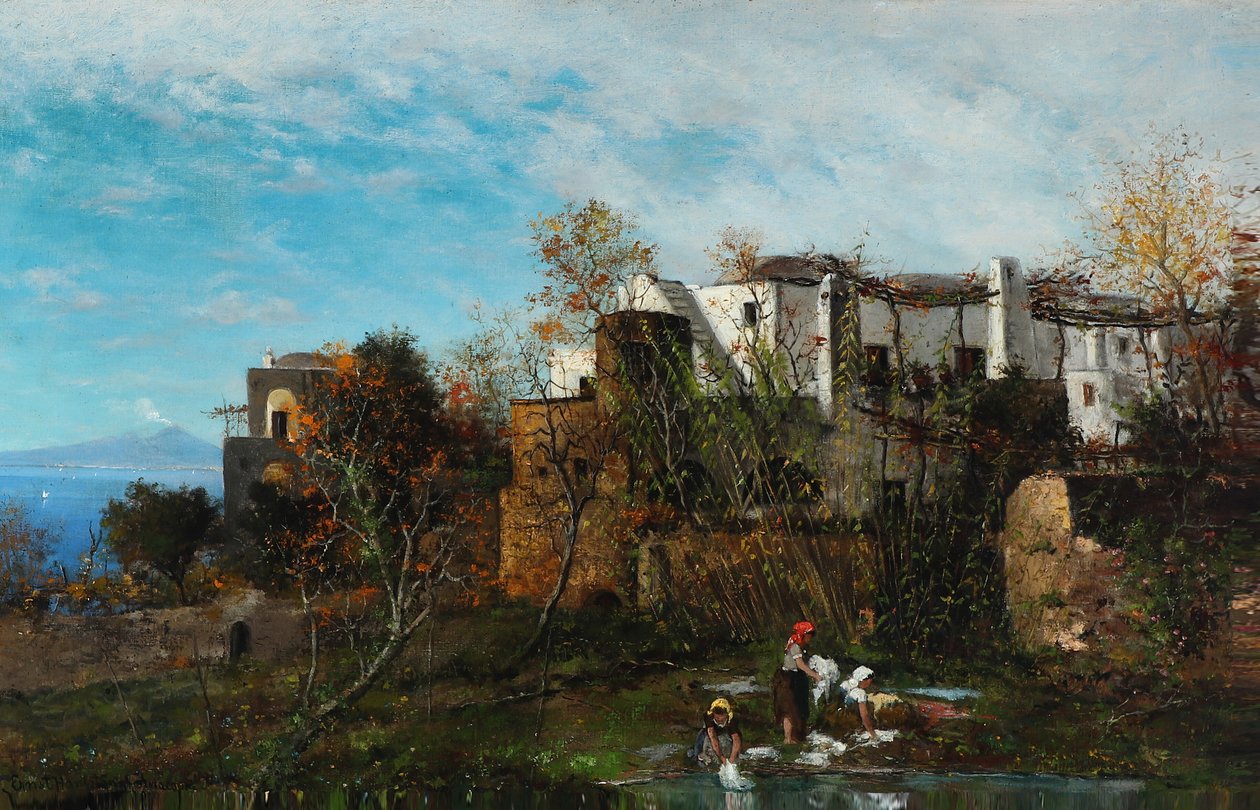 Blanchisseuses devant le village - Ernst Hanfstaengl