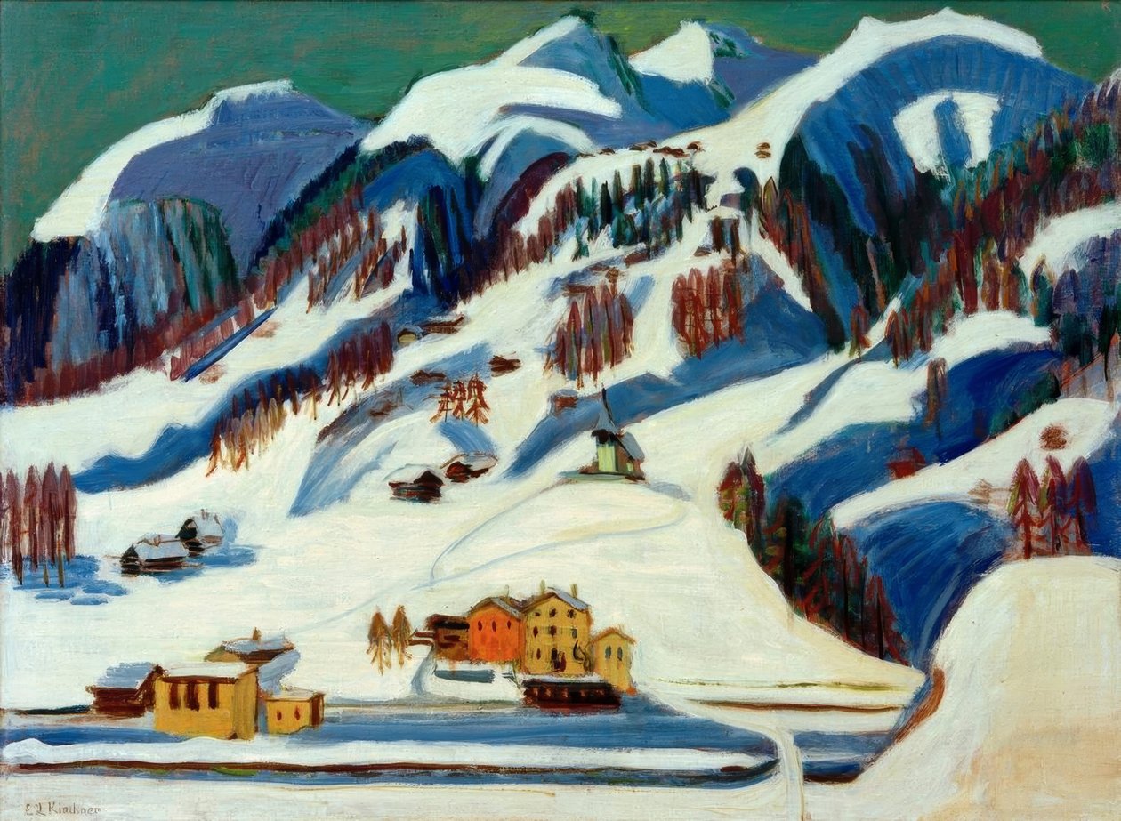 Montagnes et maisons dans la neige - Ernst Ludwig Kirchner