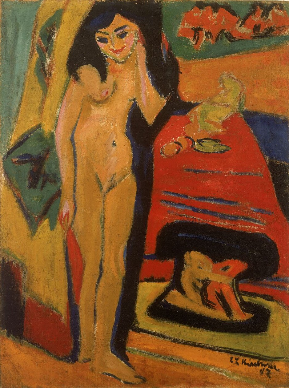 Fille nue derrière le rideau - Ernst Ludwig Kirchner