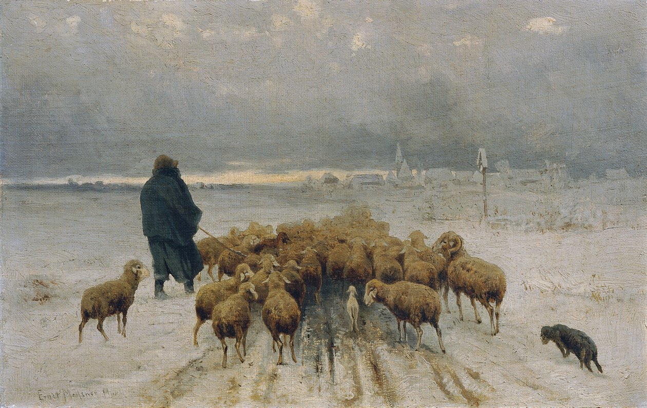 Troupeau de moutons rentrant - Ernst Adolph Meissner