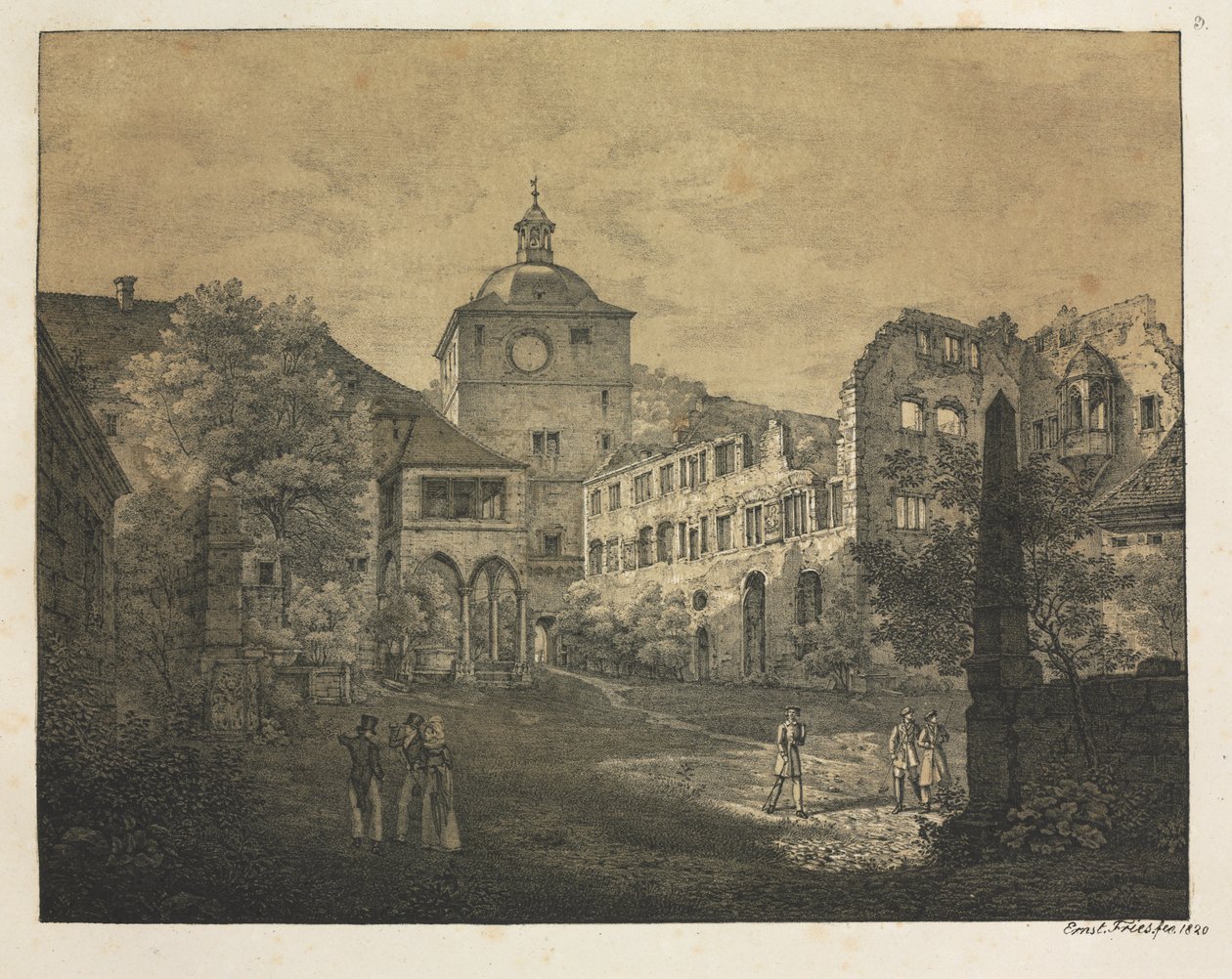 Six vues du château de Heidelberg : Terrasse du château - Ernst Fries
