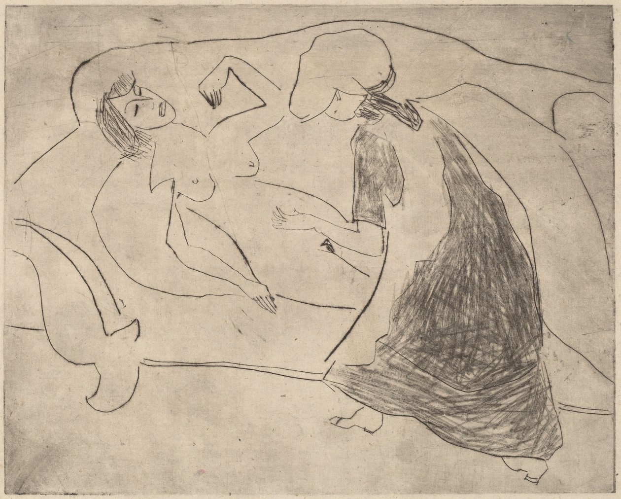 Fille, avec une autre lui frottant le ventre, 1910 - Ernst Ludwig Kirchner