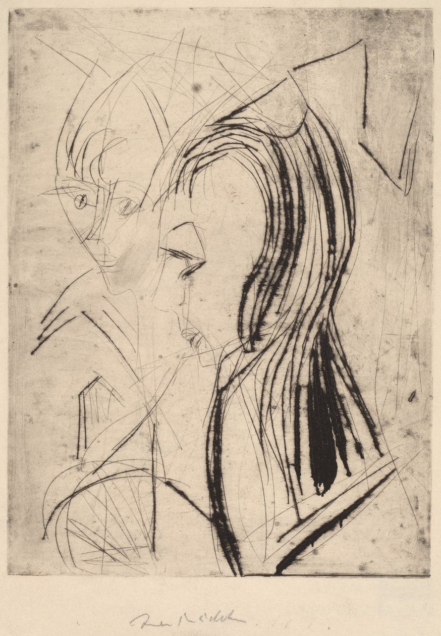 Têtes de deux filles - Ernst Ludwig Kirchner