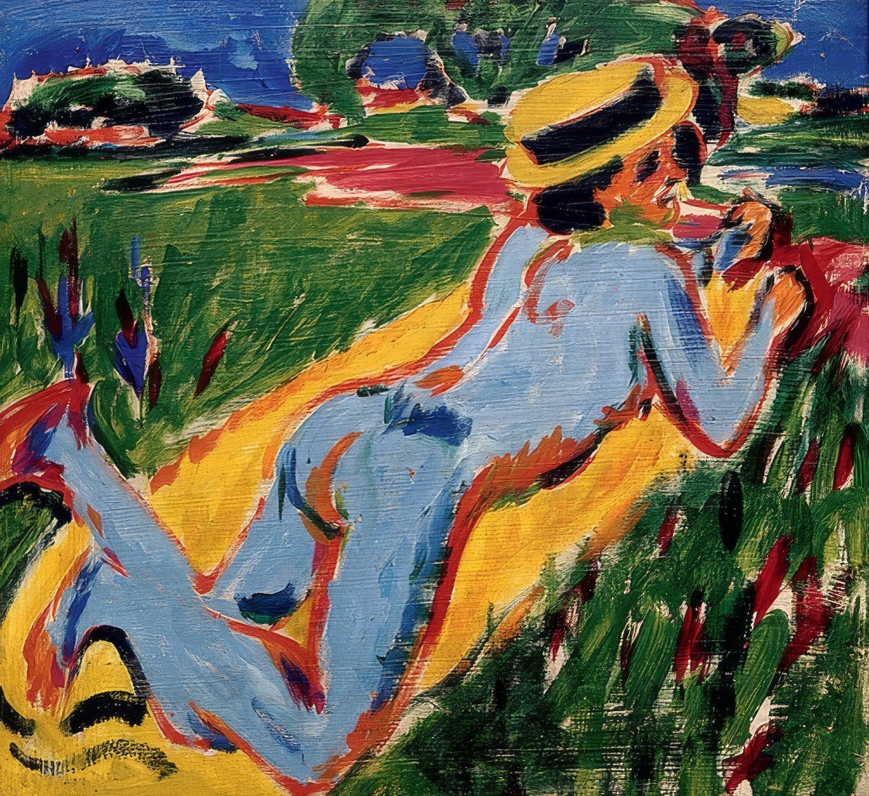 Nu bleu couché avec chapeau de paille - Ernst Ludwig Kirchner