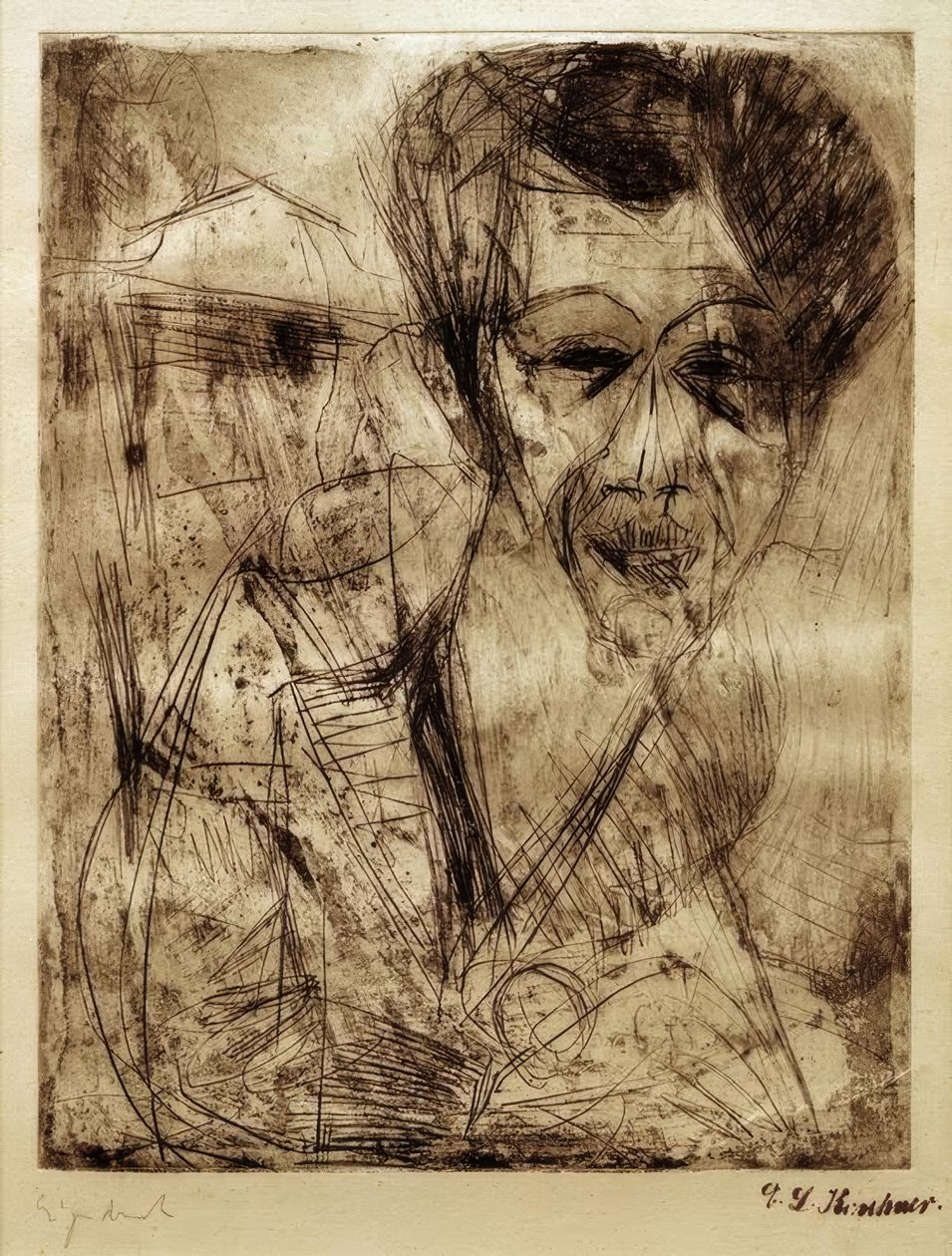 Autoportrait (dessinant) - Ernst Ludwig Kirchner