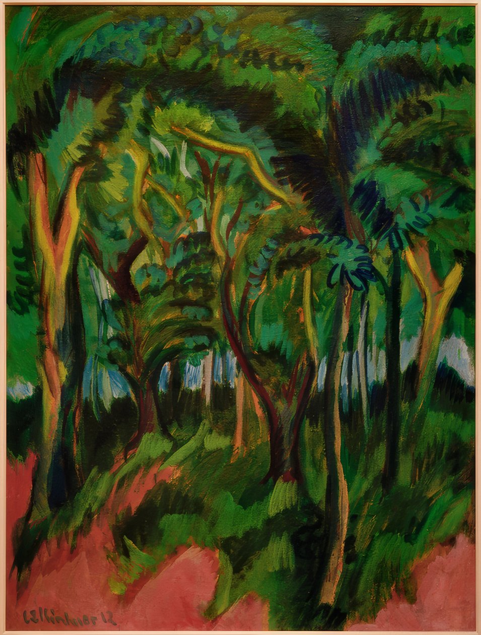 Intérieur de forêt avec premier plan rose - Ernst Ludwig Kirchner