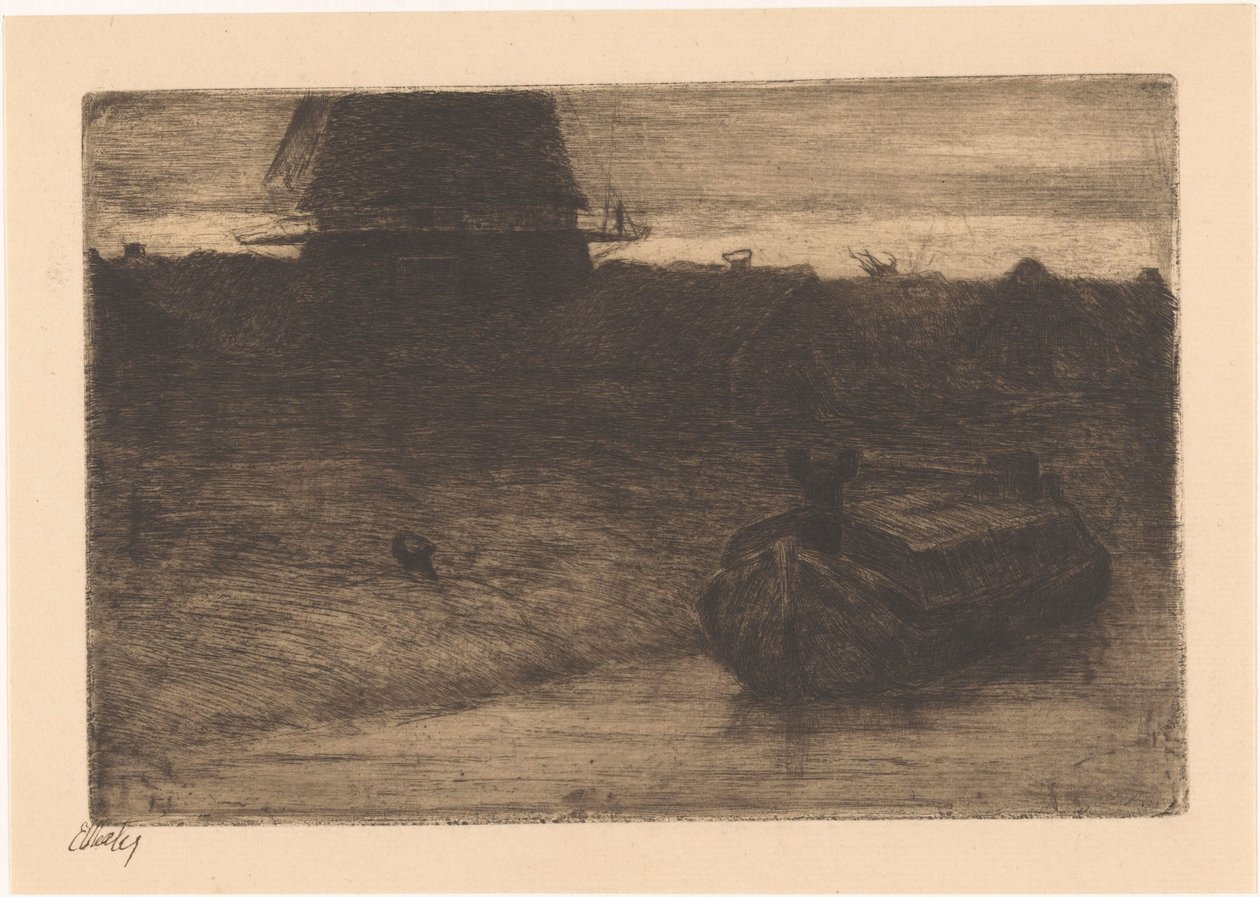 Bateau sur un canal - Etha Fles (signed by artist)