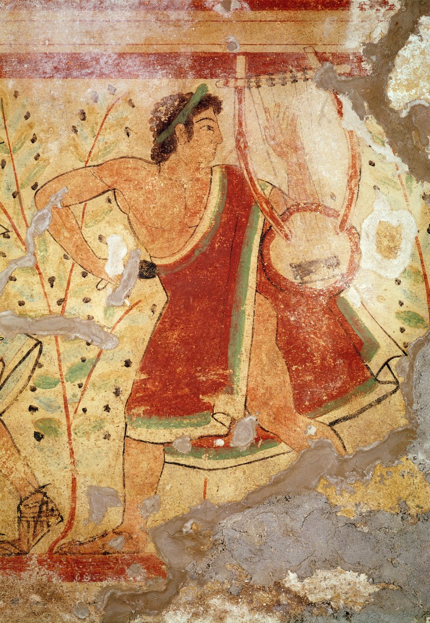 Musicien jouant de la cithare, de la tombe des Léopards, vers 490 av. J.-C. - Etruscan