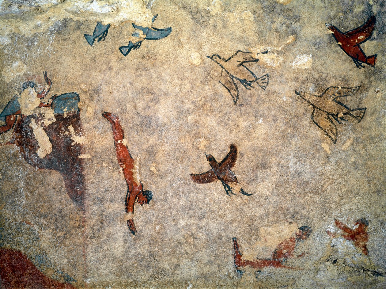 Un plongeur. (détail de fresque, 520-510 av. J.-C.) - Etruscan
