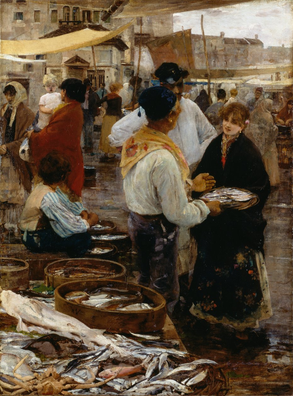 Marché aux poissons à Venise - Ettore Tito