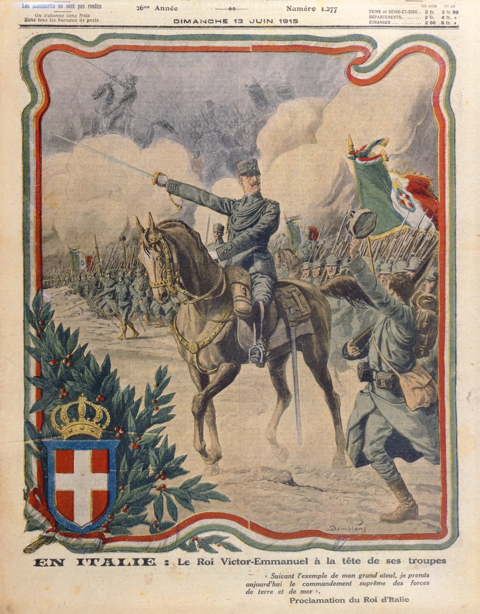 Victor Emmanuel III (1869-1947) menant son armée, illustration de 