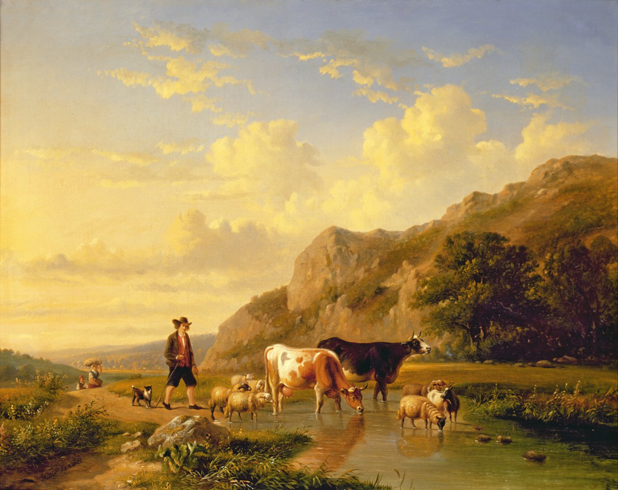 Un berger avec des animaux - Eugene Joseph Verboeckhoven