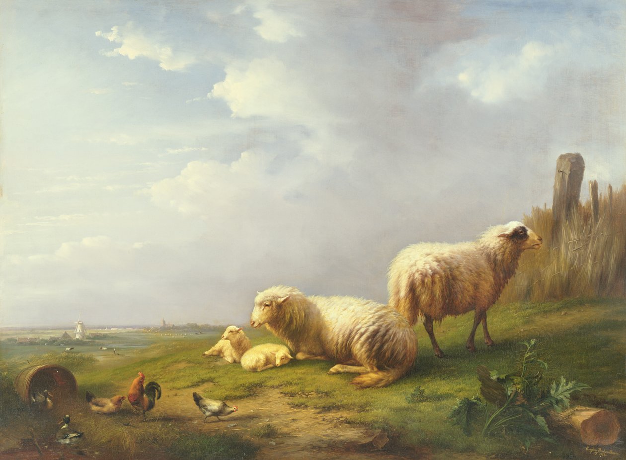 Moutons et poules dans un paysage, XIXe siècle - Eugene Joseph Verboeckhoven