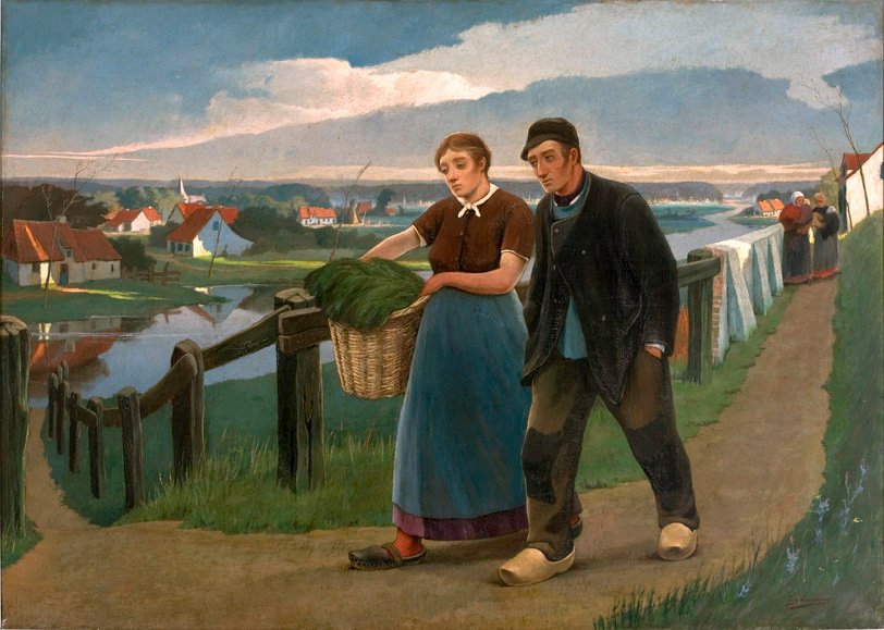 Paysage avec un couple de paysans - Eugene Laermans