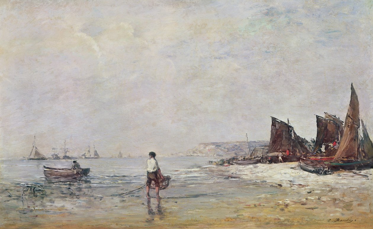 Pêcheur à Villerville, marée basse - Eugene Louis Boudin