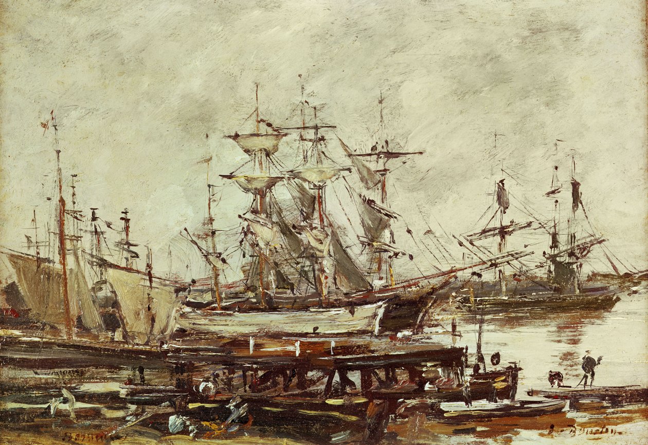 Navires à voile dans le port de Bordeaux - Eugene Louis Boudin