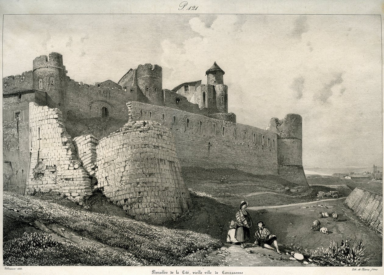 Carcassonne, muraille de la ville, fortement endommagée - Eugene Emmanuel Viollet le Duc