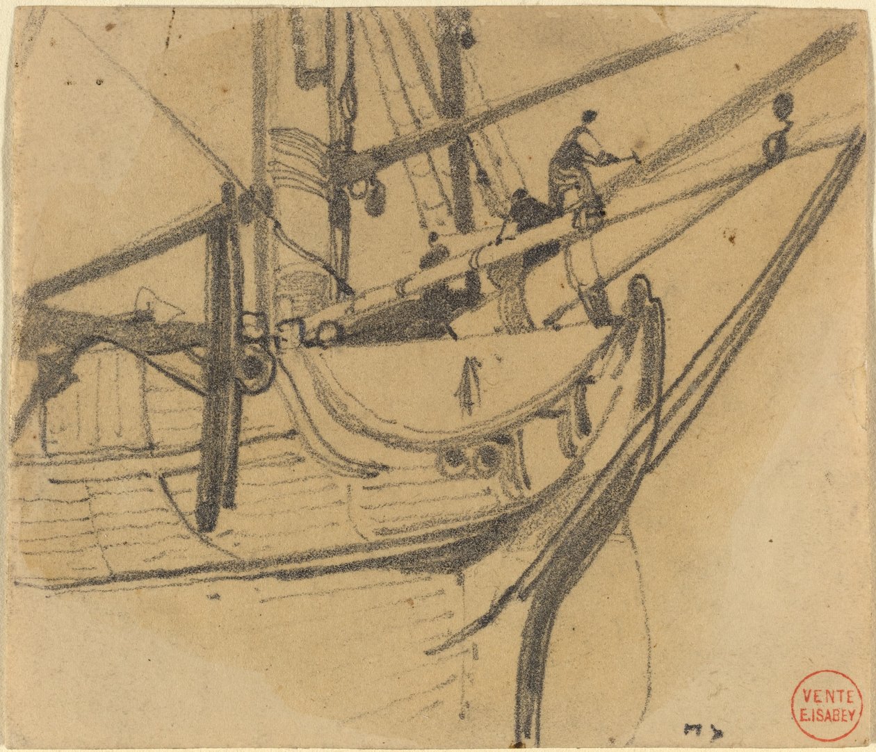 Hommes réparant le boom - Eugene Isabey