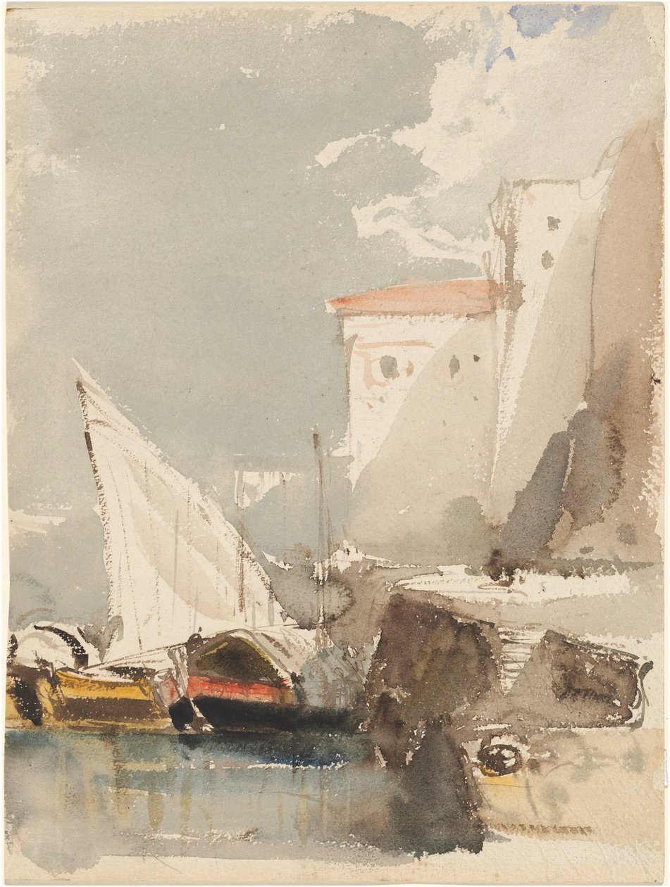 Voiliers dans un port ensoleillé (recto) - Eugene Isabey