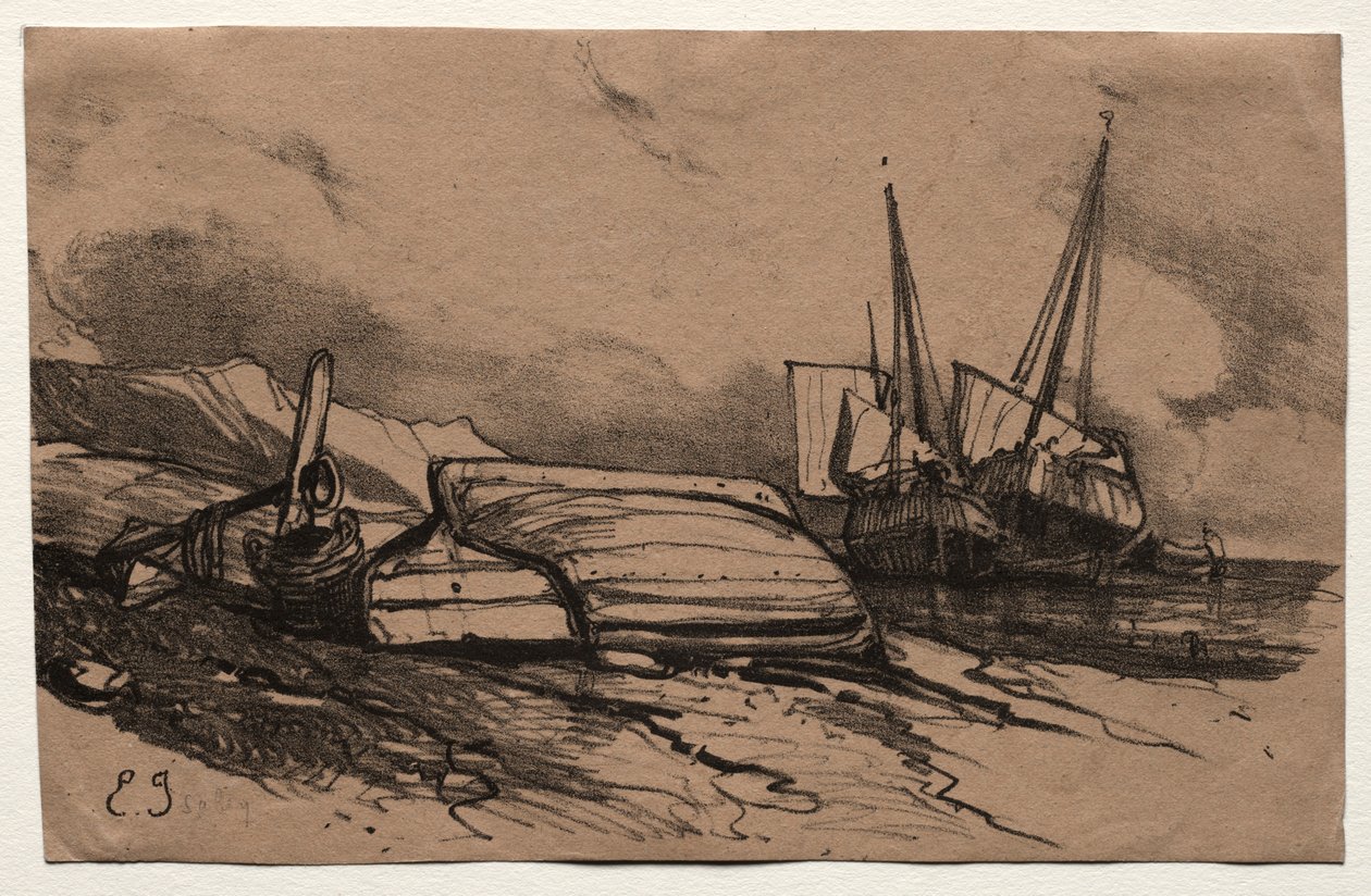 Six Marines : Couverture, Une Grève, 1833 - Eugene Isabey