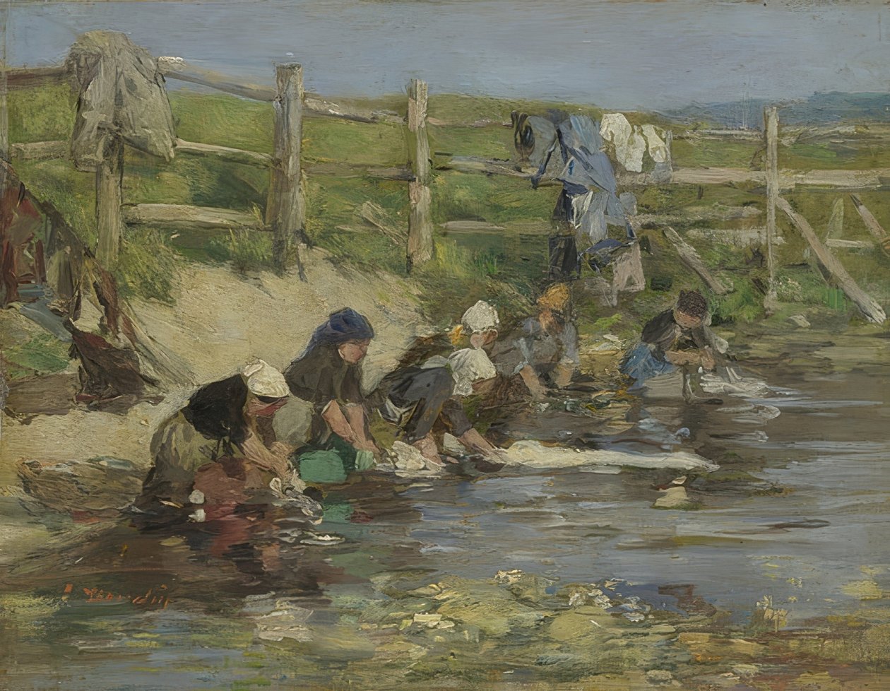 Blanchisseuses au bord de la rivière - Eugene Louis Boudin