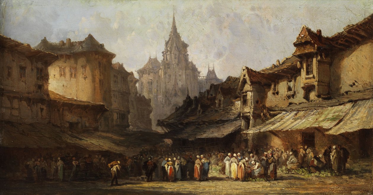 Scène de marché dans une petite ville - Eugene Isabey
