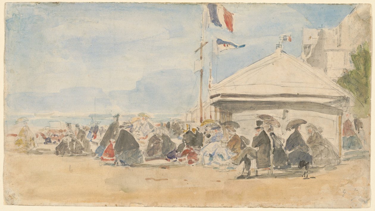 Maison de plage avec drapeaux à Trouville - Eugène Boudin