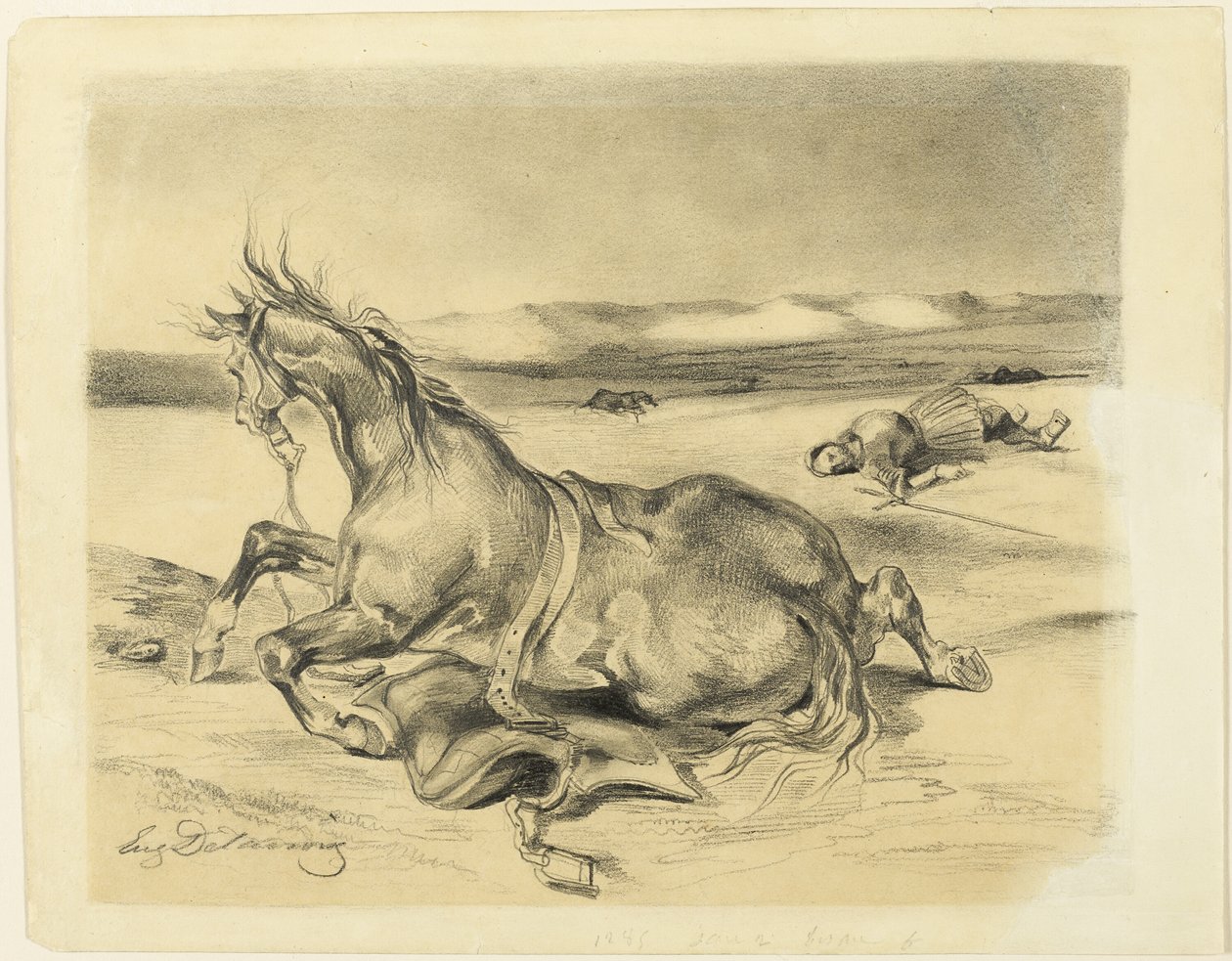Cheval Tombé et Chevalier Mort - Eugène Delacroix