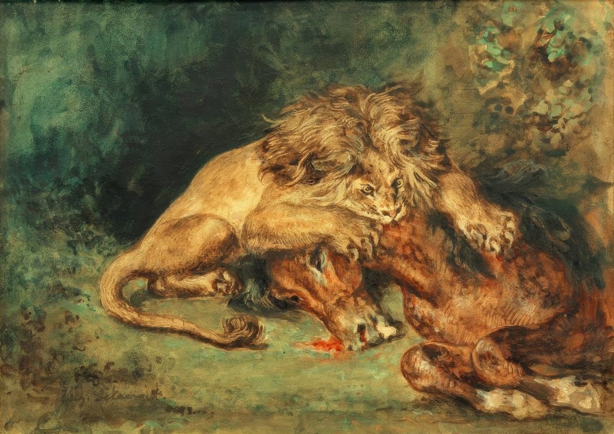 Lion attaquant un cheval - Ferdinand Victor Eugene Delacroix