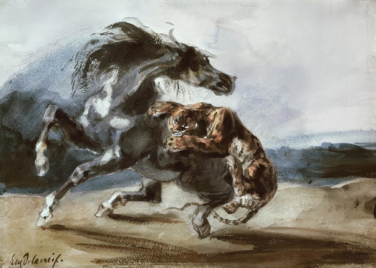 Tigre attaquant un cheval sauvage - Ferdinand Victor Eugene Delacroix
