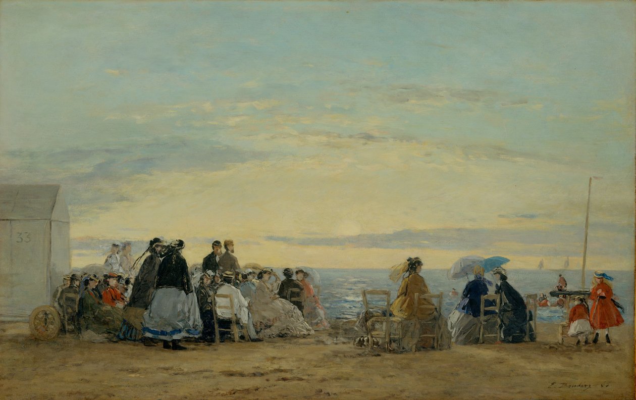 Sur la plage, coucher de soleil - Eugene Louis Boudin