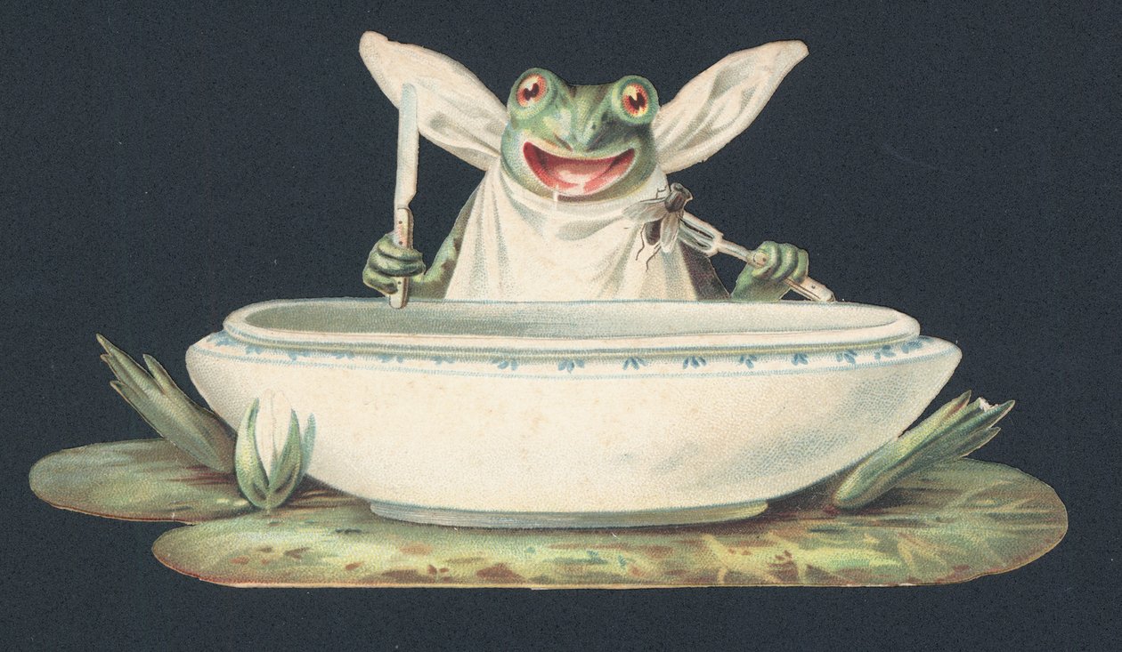 Une grenouille mangeant une mouche (lithographie couleur) - European School