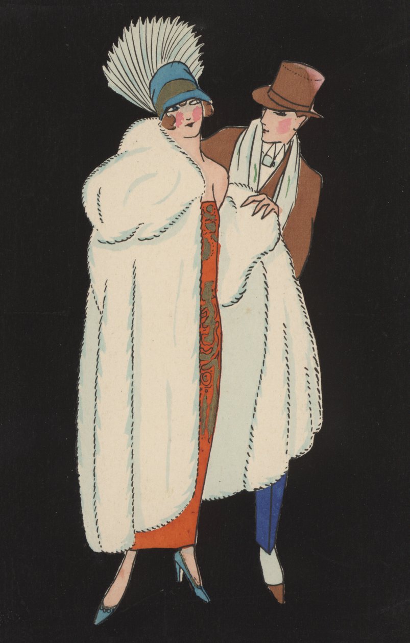 Couple en robe de soirée (lithographie couleur) - European School