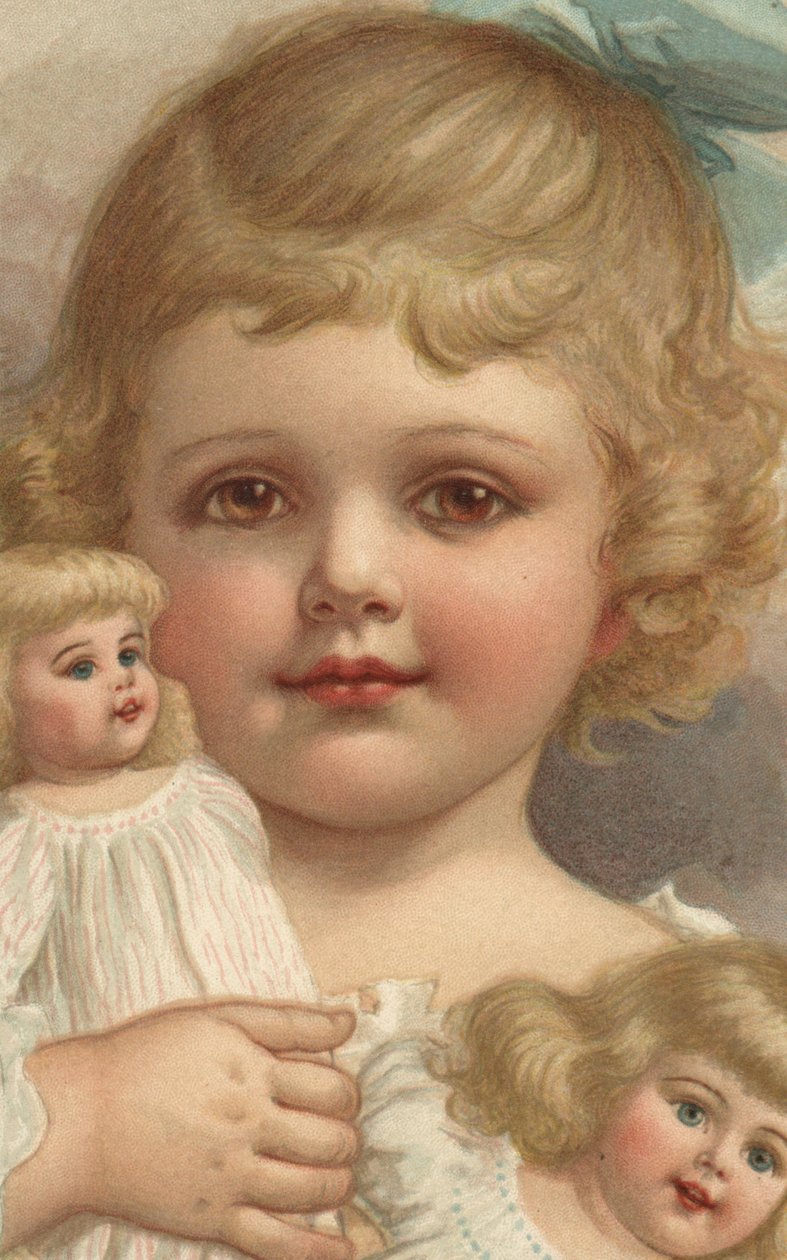 Fille avec poupées (lithographie couleur) - European School