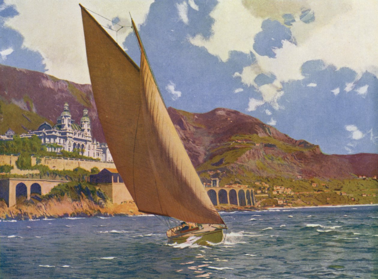 Monte-Carlo, La Course des Yachts (colour litho) - European School
