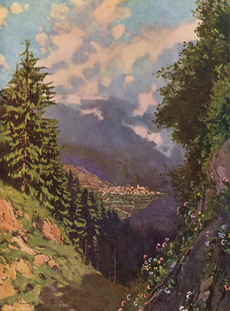 Saint-Martin-Vesubie, Vue Generale (colour litho) - European School