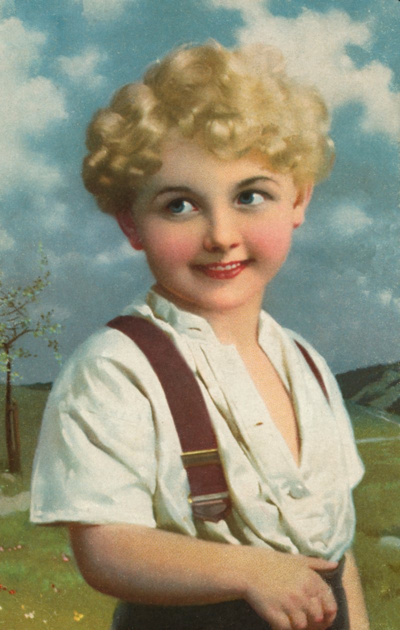 Garçon souriant (lithographie couleur) - European School