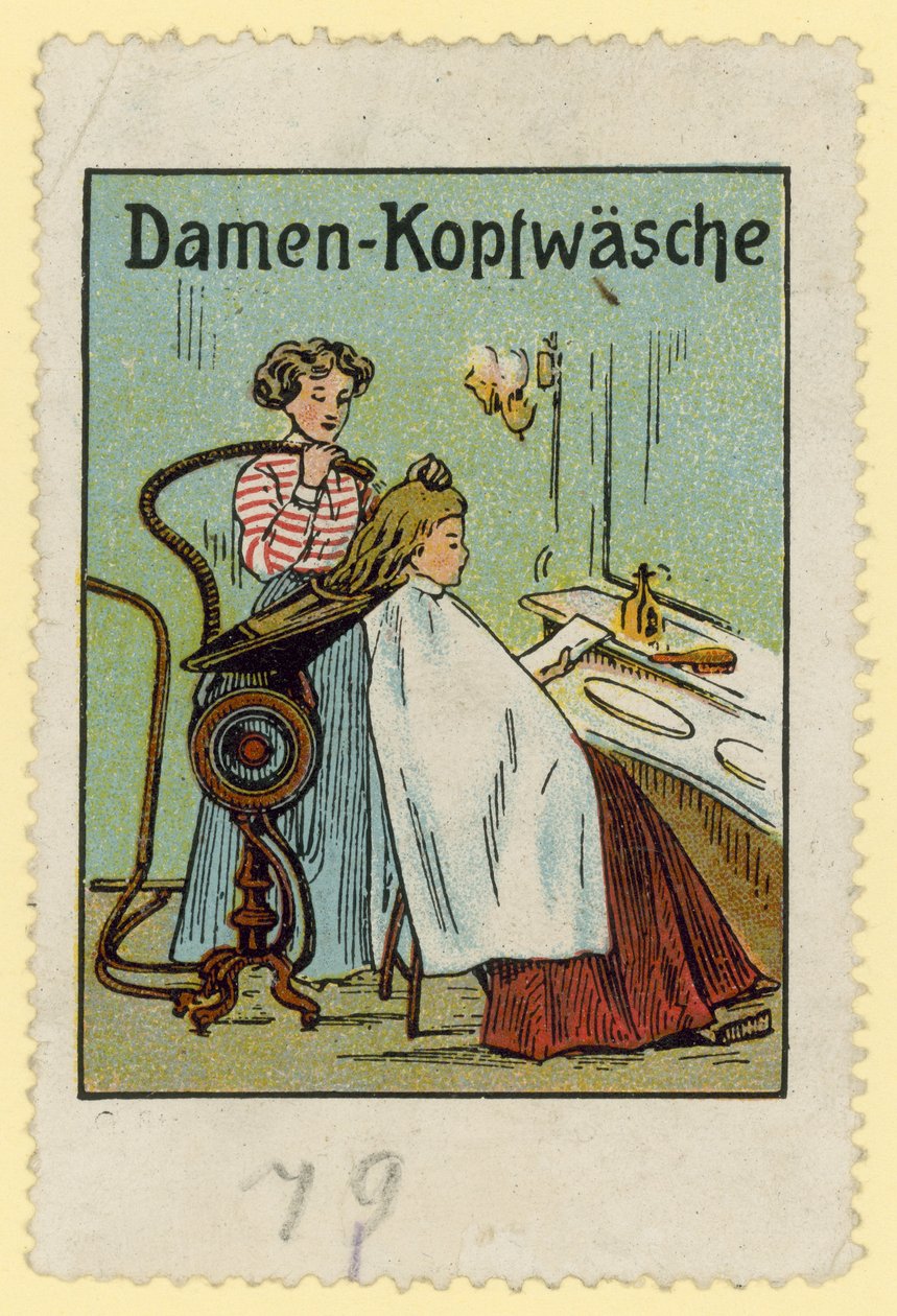 Machine à laver les cheveux des femmes (lithographie couleur) - European School