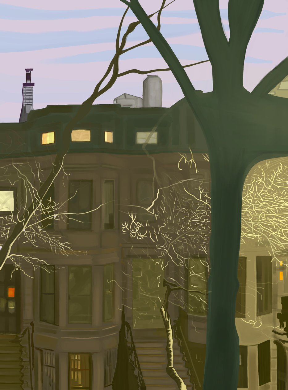 Brownstone la nuit (art numérique) - Evan Sklar