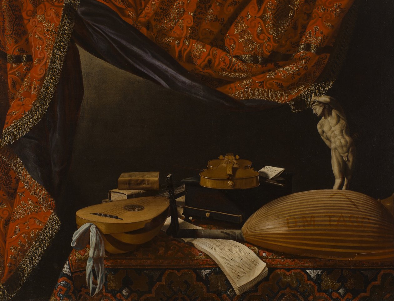 Nature morte avec instruments de musique, livres et sculpture - Evaristo Baschenis