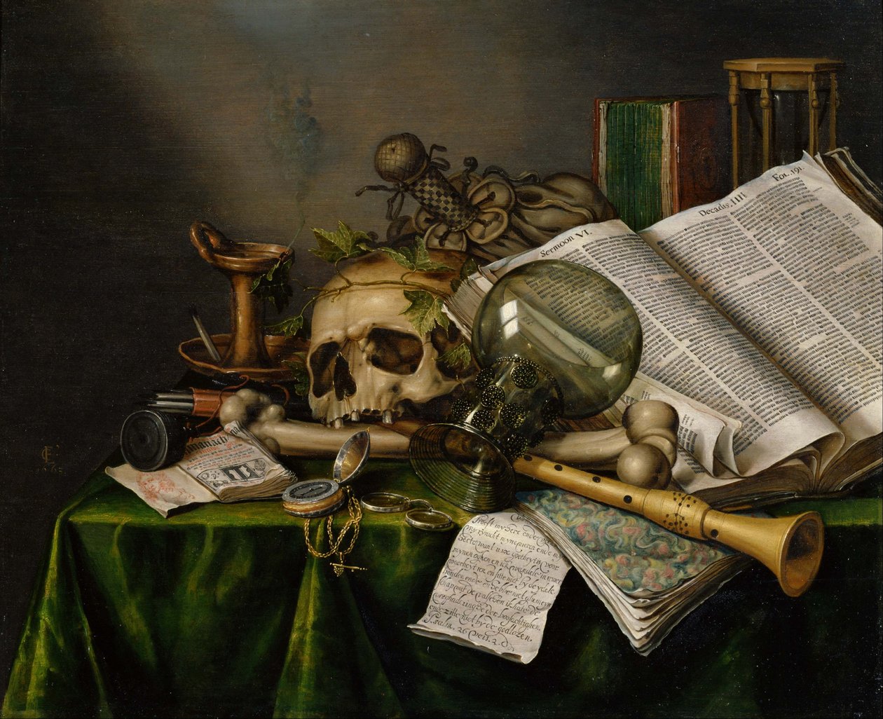 Vanitas - nature morte avec livres et crânes - Evert Collier