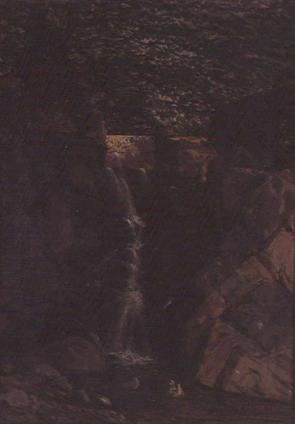 Cascade dans un paysage boisé - F. Famin