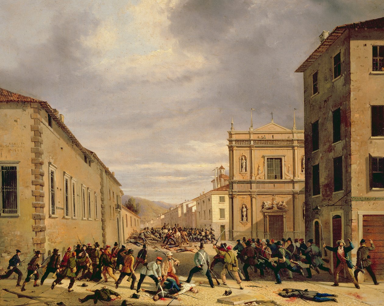 La Bataille du 21 mars 1849 sur la Piazzetta Santa Barnaba à Brescia - Faustino Joli