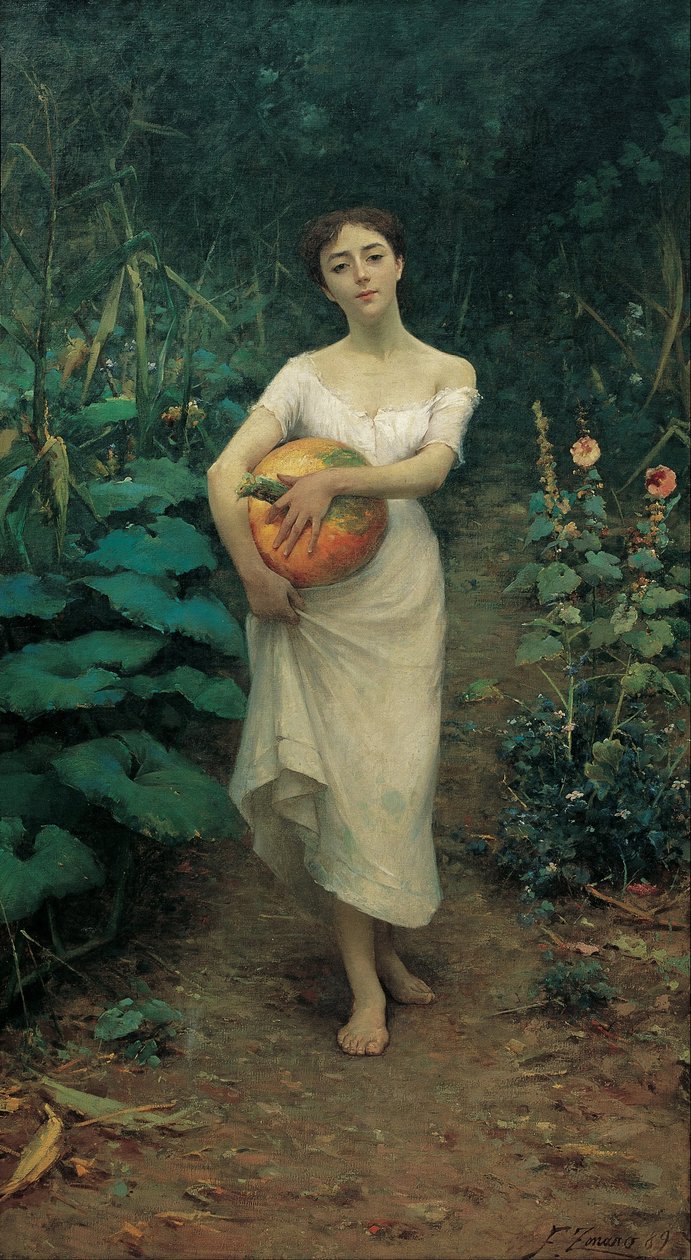Jeune fille portant une citrouille - Fausto Zonaro